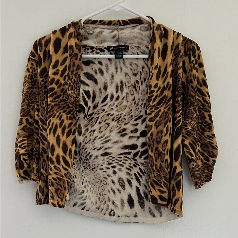 INC International Concepts Leopard Print Silk Blend Cardigan